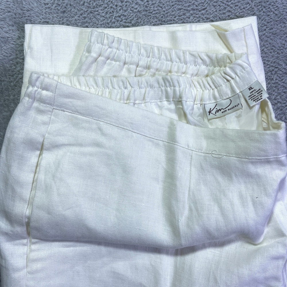 Kim Rogers Women's 100%‎ Linen Blend White Cropped Wide Leg Stretch Pants XL